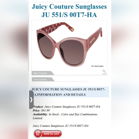 Juicy Couture NWT Pink Sunglasses JU 551/S 00T7 - Picture 7 of 7